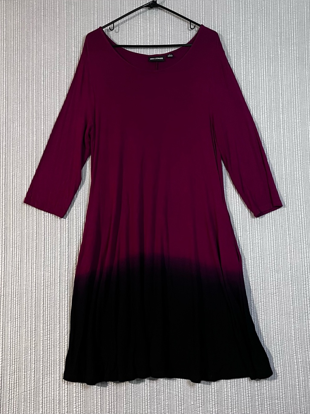 Nina Leonard Midi Dress Magenta Black Ombre Womens XL Pockets Stretch